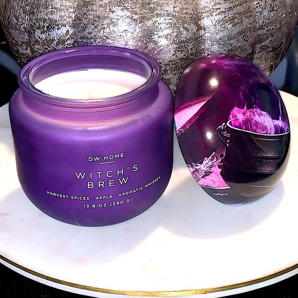 DW HOME CANDLE WITCH’S BREW HARVEST SPICED PURPLE GLASS 1 WICK NEW 13.8oz - Picture 4 of 7